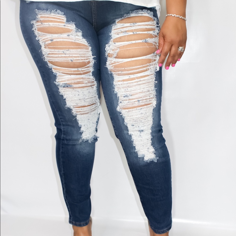 Shredded Distressed High Waist Jeans